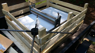 Crate containing Thomas Etching Press arrives in PEI.